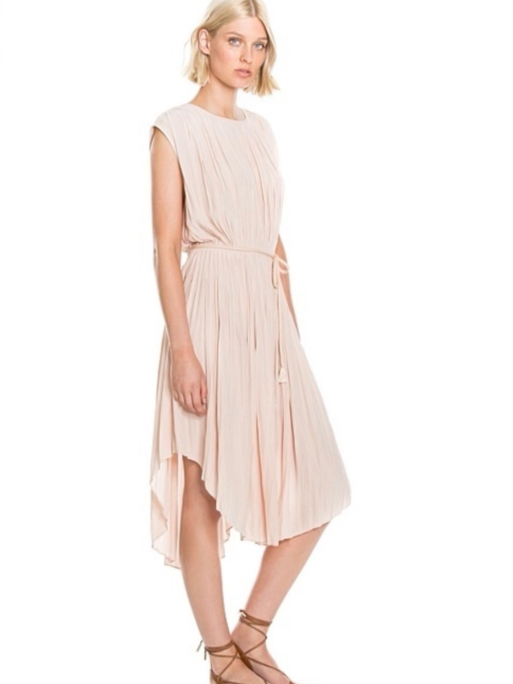 Mango Cream Pleated Sleeveless Midi Dress Grecian boatneck